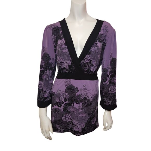 Apt. 9 Peplum V Neck Kimono Blouse Purple and Black Floral Womens Size XL - Picture 7 of 7